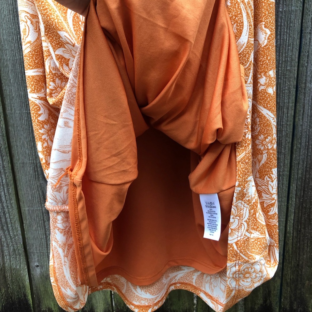 Joie Orange Floral Ruched Crossover Midi Dress Size L Sleeveless Stretch - Picture 6 of 11
